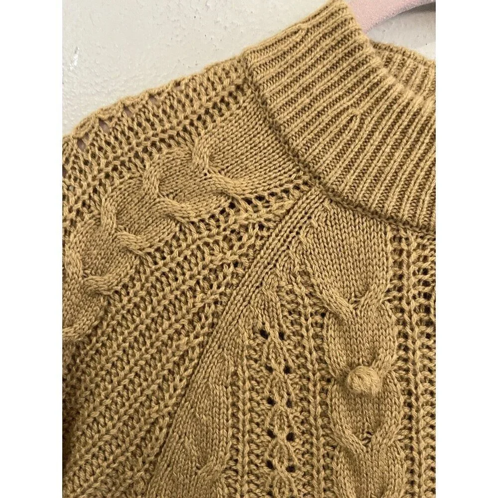J Crew Cable Knit preppy academia Azra Sweater Camel Size Medium Wool Blend
